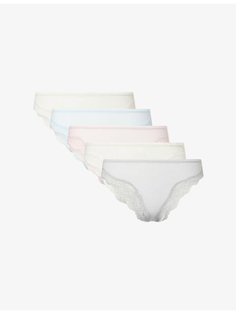 SKIMS Fits Everybody Lace-Trim Pack of Four Tanga Briefs