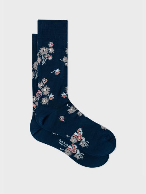 Paul Smith Navy Blue 'Narcissus Floral' Socks