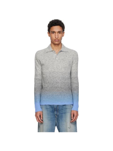 ERL Gray Thin Gradient Knit Polo