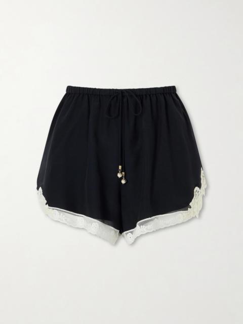 Zimmermann Roselight Lace-trimmed Cotton And Silk-blend Shorts