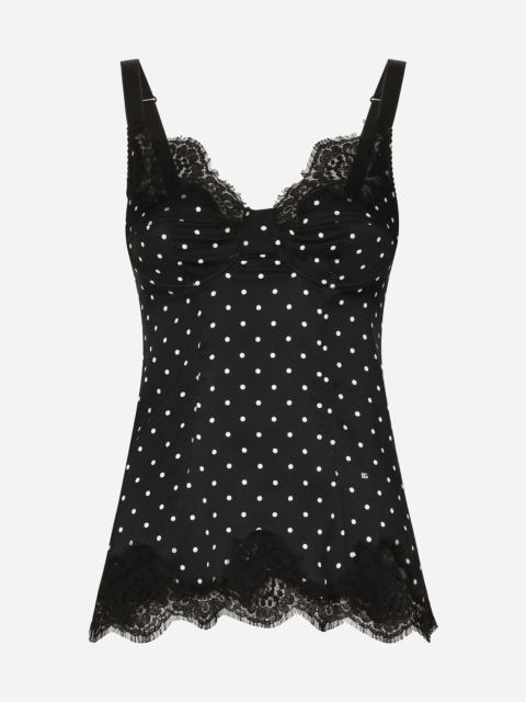 Dolce & Gabbana Silk lingerie-style top with polka-dot print and lace detailing