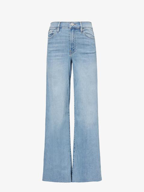 Raw-hem wide flared-leg high-rise stretch-denim jeans