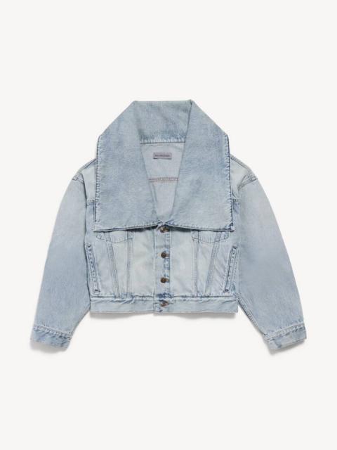 BALENCIAGA Women's Standing Collar Boxy Jacket in Bleach Light Bleu