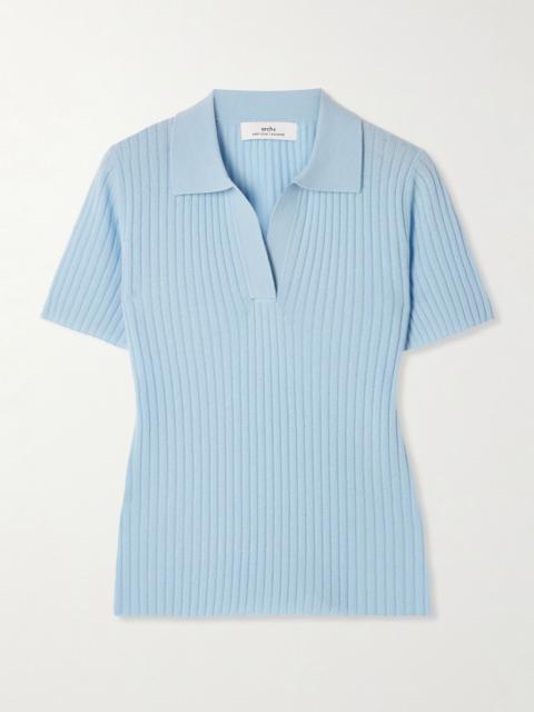 arch4 Jennifer ribbed organic cashmere polo shirt Sky blue