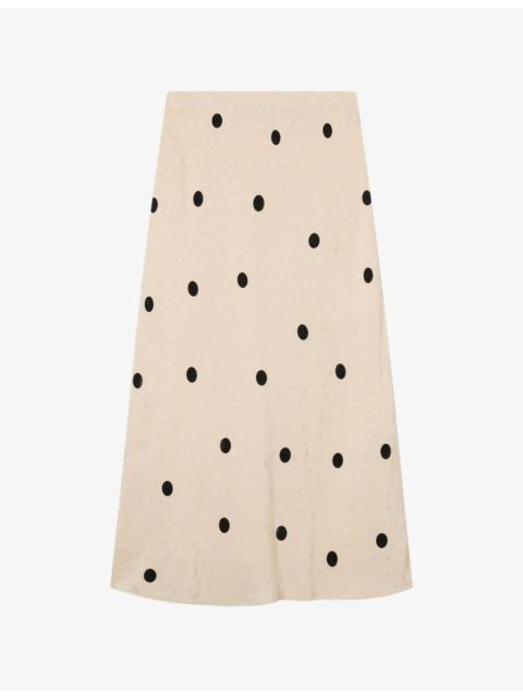 WHISTLES Polka-Dot Jacquard Satin Midi Skirt
