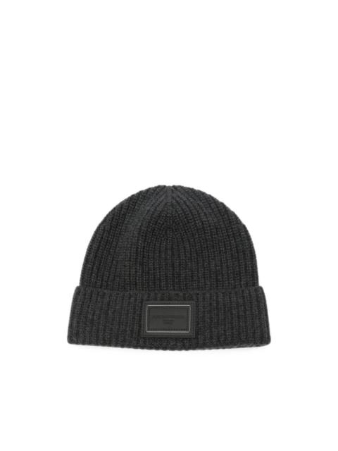 Dolce & Gabbana logo-patch ribbed-knit beanie hat