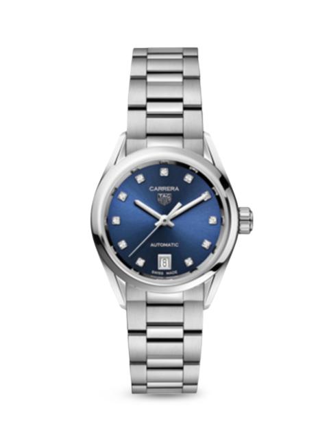 TAG Heuer Women's Carrera Stainless Steel, Blue Dial & Diamond Automatic 29MM Bracelet Watch - Silver