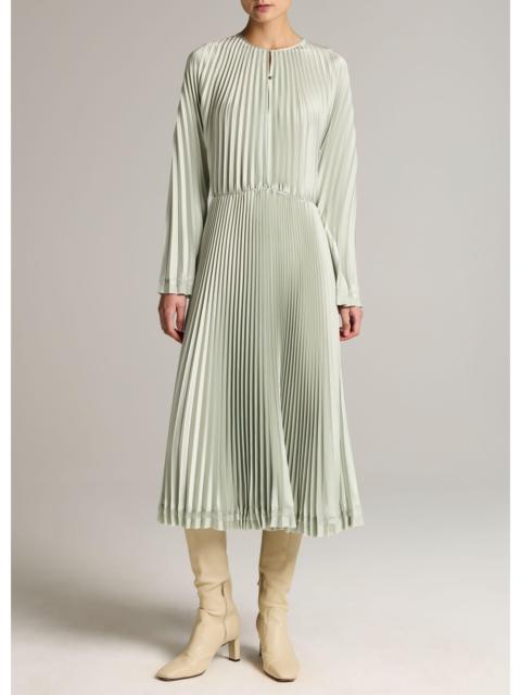 Vince Contrast-Trim Pleated Satin Dress