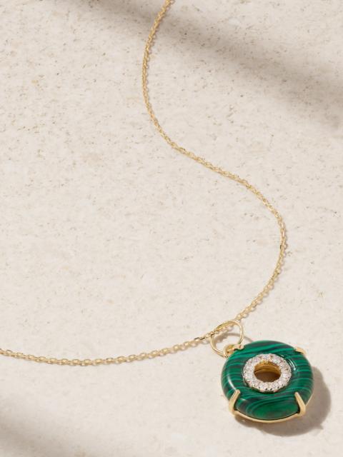 MATEO Donut 14-karat Gold, Malachite And Diamond Necklace