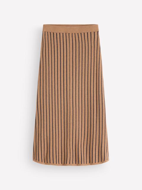 BODEN Jacquard Knitted Midi Skirt-Camel Stripe