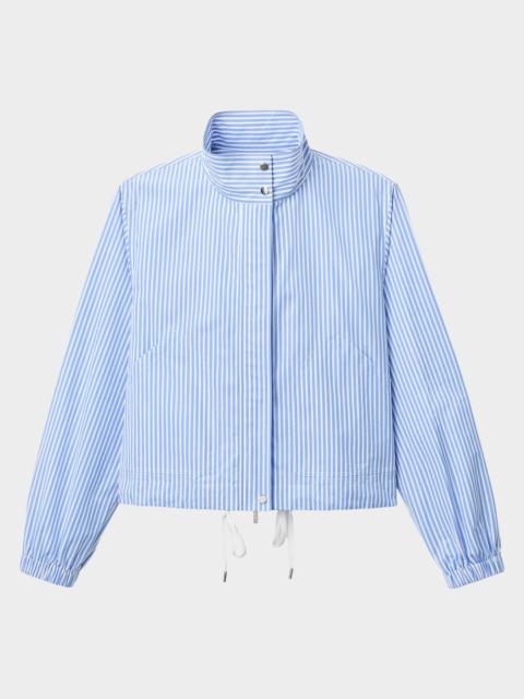Lafayette 148 New York Zip-Front Striped Cotton Bomber Jacket