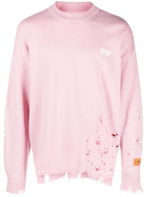 Heron Preston logo-embroidered ripped wool jumper