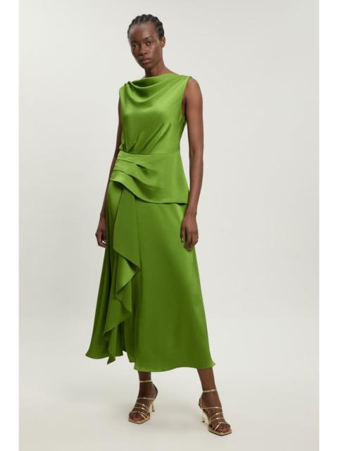 KAREN MILLEN Textured Satin Ruffle Detail Sleeveless Midi Dress