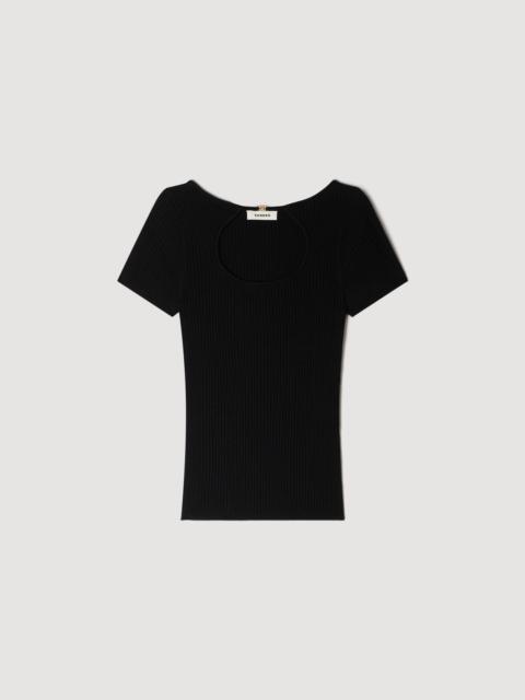 Sandro OPENWORK COLLAR KNIT TOP