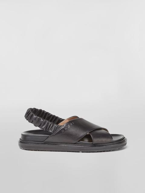 Marni CRISS-CROSS FUSSBETT IN BLACK NAPPA LEATHER WITH STRETCH SLINGBACK
