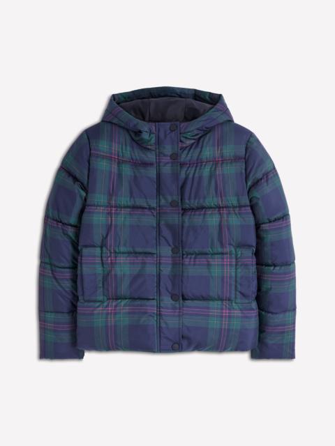 BODEN Padded Puffer Coat-Navy & Green Tonal Check