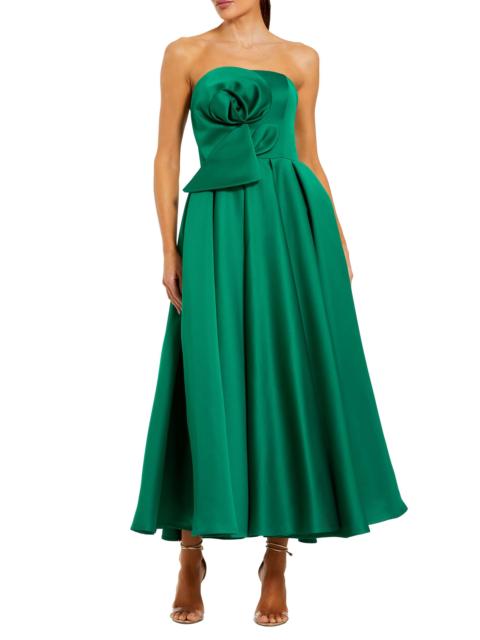 MAC DUGGAL Women's Rosette Satin Strapless A-Line Midi-Dress - Emerald