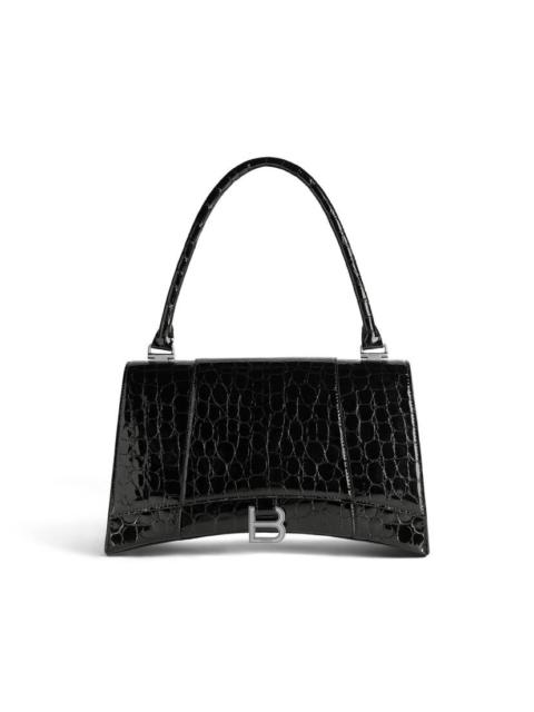 BALENCIAGA Women's Hourglass Hinge Medium Handbag Crocodile Embossed in Black