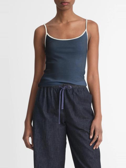 Tipped Pima Cotton Camisole in Deep Lake/Flaxen