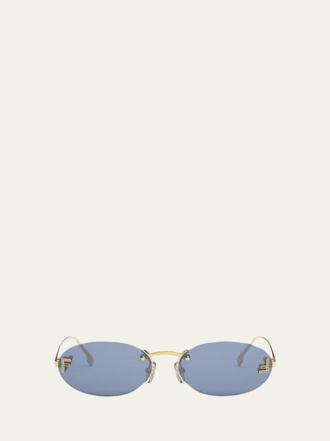 FENDI Embellished FF Oval Metal Sunglasses