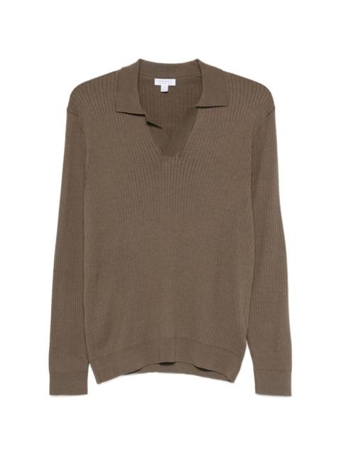 Sunspel ribbed-knit long-sleeve polo shirt