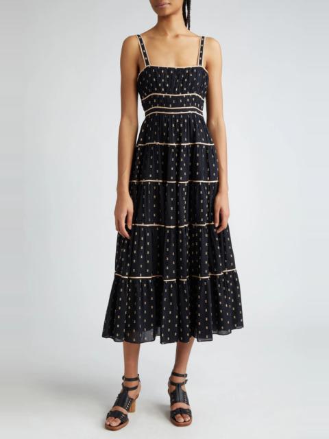 Clemente Abstract Print Tiered Cotton Midi Sundress