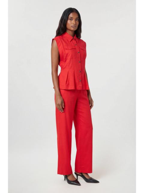 KAREN MILLEN Premium Viscose Linen Topstitch Woven Blouse With Waist Seam Detail