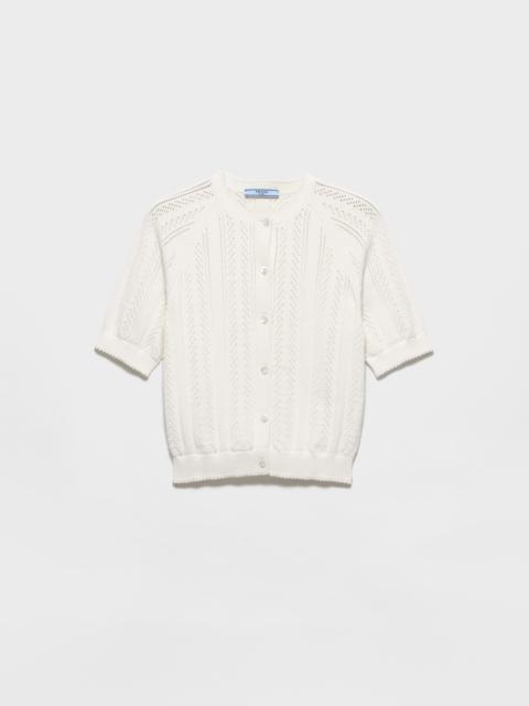 Prada Short-sleeved openwork cotton cardigan