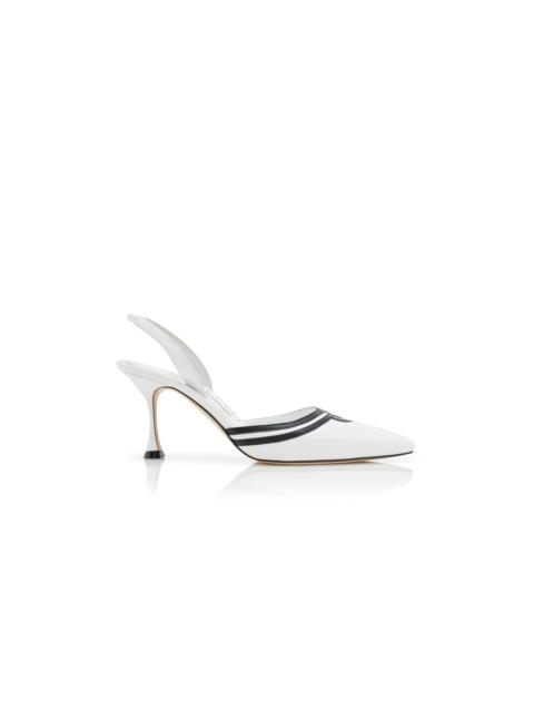 White and Black Nappa Leather Slingback Pumps