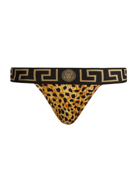 VERSACE Women's Topeka Cheetah-Print Stretch-Jersey Thong - Neutral