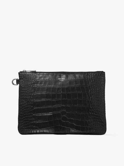 JIMMY CHOO Derek-n
Black Croc Embossed Leather Clutch Bag