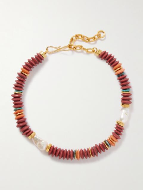 LIZZIE FORTUNATO Umi Gold-plated, Turquoise And Pearl Beaded Necklace