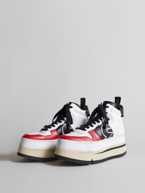R13 RIOT LEATHER HIGH TOP - SKATE WHITE AND RED