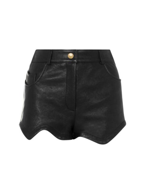 asymmetric-hem leather mini skirt