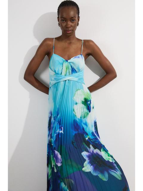 KAREN MILLEN Ombre Floral Soft Pleated Woven Strappy Maxi Dress