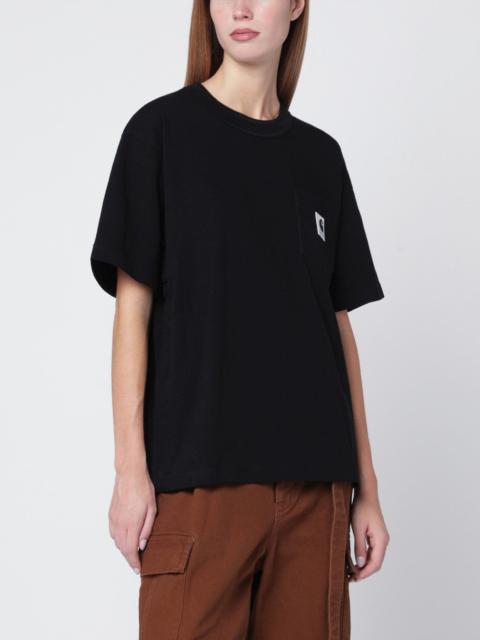 sacai Black cotton T-shirt with logo patch