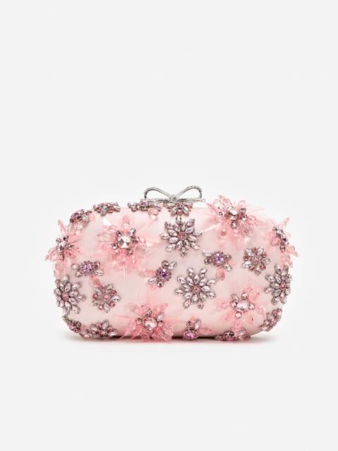 self-portrait Pink Satin Floral Crystal Clutch