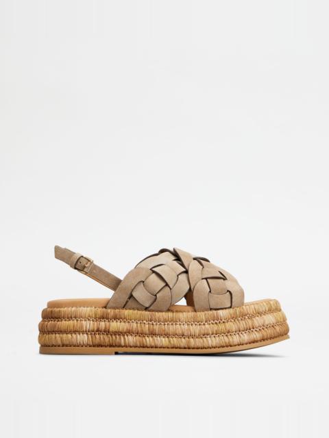 Tod's PLATFORM SANDALS IN SUEDE - BROWN