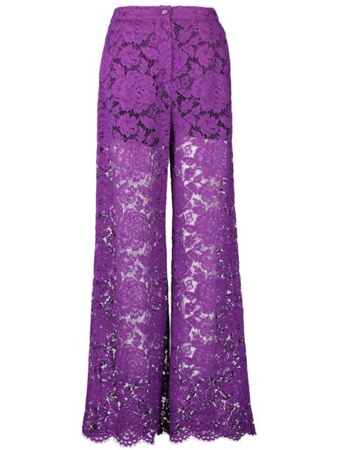 Dolce & Gabbana Flare Floral Logo Lace Pants