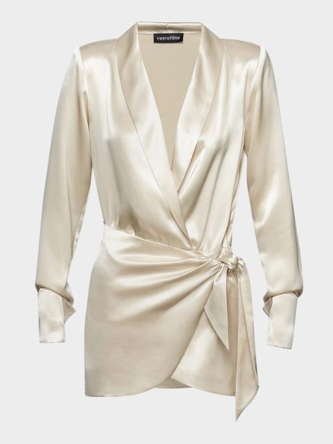 RETROFÊTE Hailey Satin Wrap Mini Dress