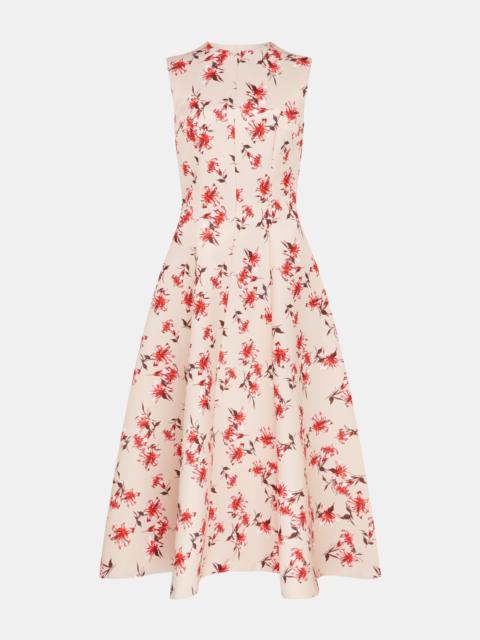 EMILIA WICKSTEAD Mara Dress In Red Summer Lillies On Pink Taffeta Faille