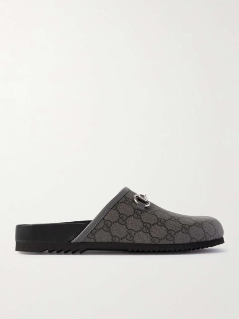 GUCCI Horsebit-Detailed Leather-Trimmed Monogrammed Coated-Canvas Sandals