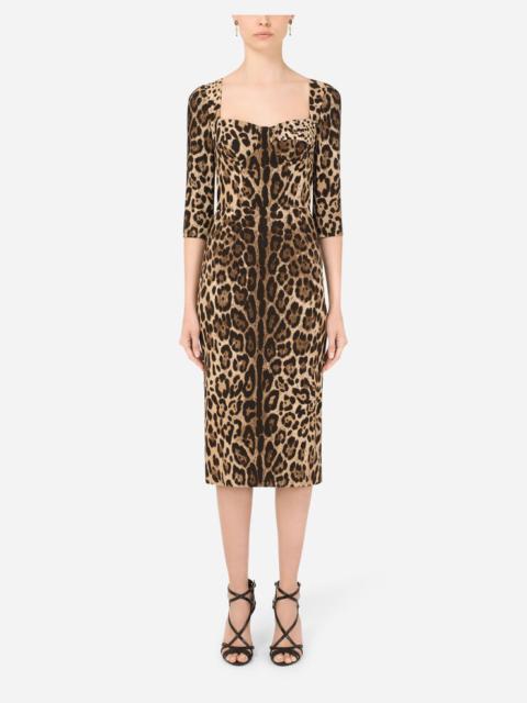 Leopard-print calf-length cady dress