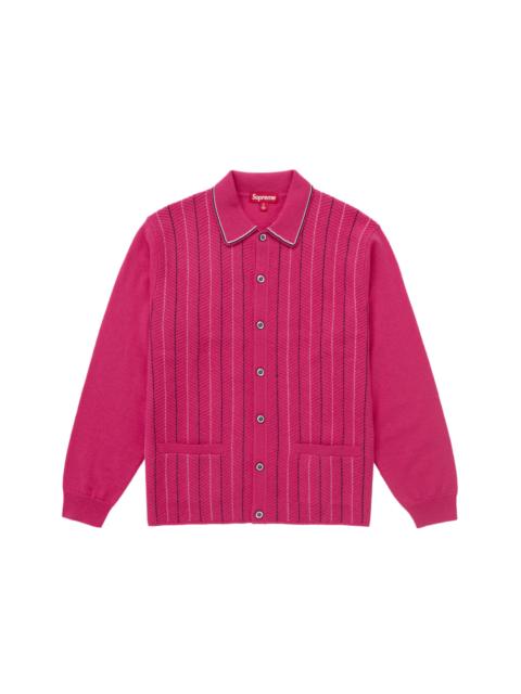 Supreme Supreme Stripe Zip Up Polo Sweater Tan - FW25SK44 TAN