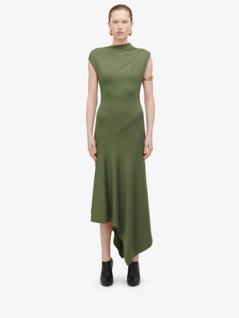 Alexander McQueen Women's Asymmetric Midi Dress in Khaki