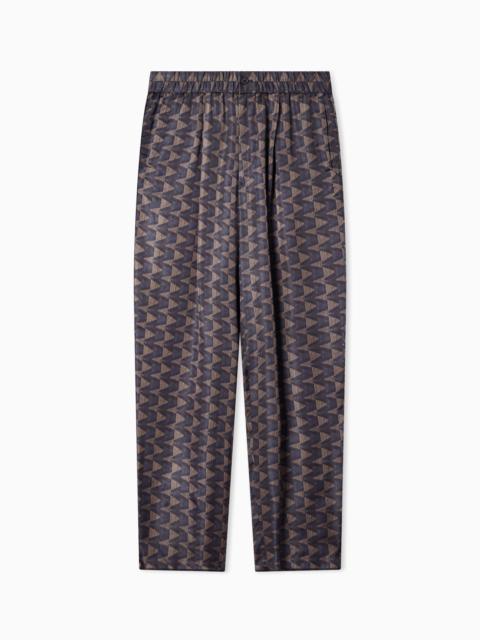 GIORGIO ARMANI SINGLE-PLEAT TROUSERS IN GEOMETRIC-PRINT CUPRO CANVAS