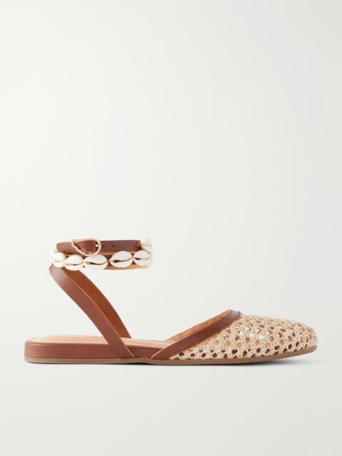ANCIENT GREEK SANDALS Filothea Embellished Leather-trimmed Crocheted Sandals