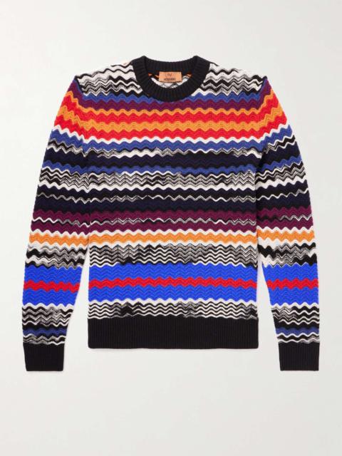 Slim-Fit Striped Crochet-Knit Wool-Blend Sweater