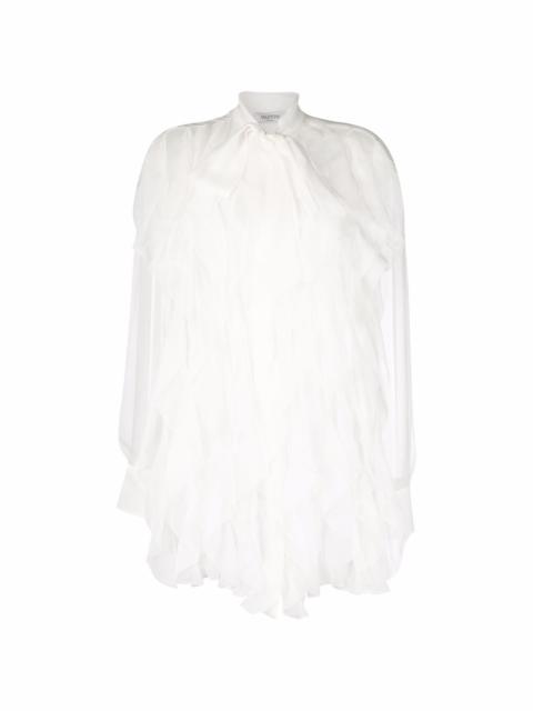 sheer ruffle-embellished silk blouse