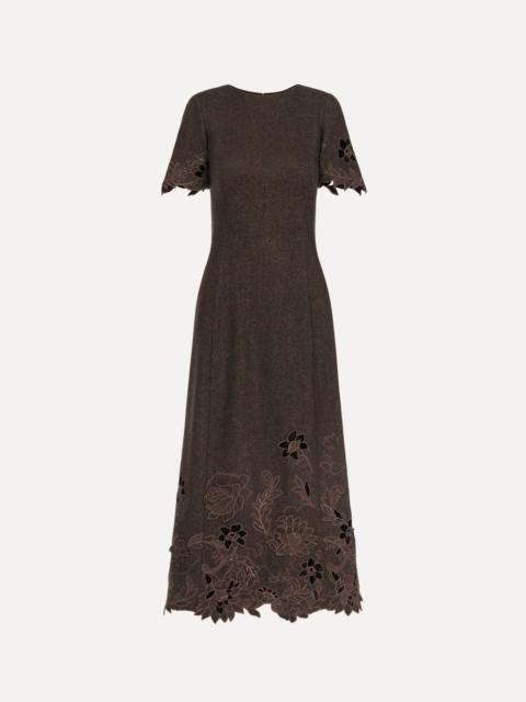 Oscar de la Renta PEONY CUTOUT TWILL HERRINGBONE DRESS